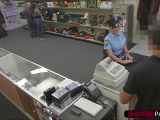 Inviting Police officer wants to pawn her stuff ends up in the office